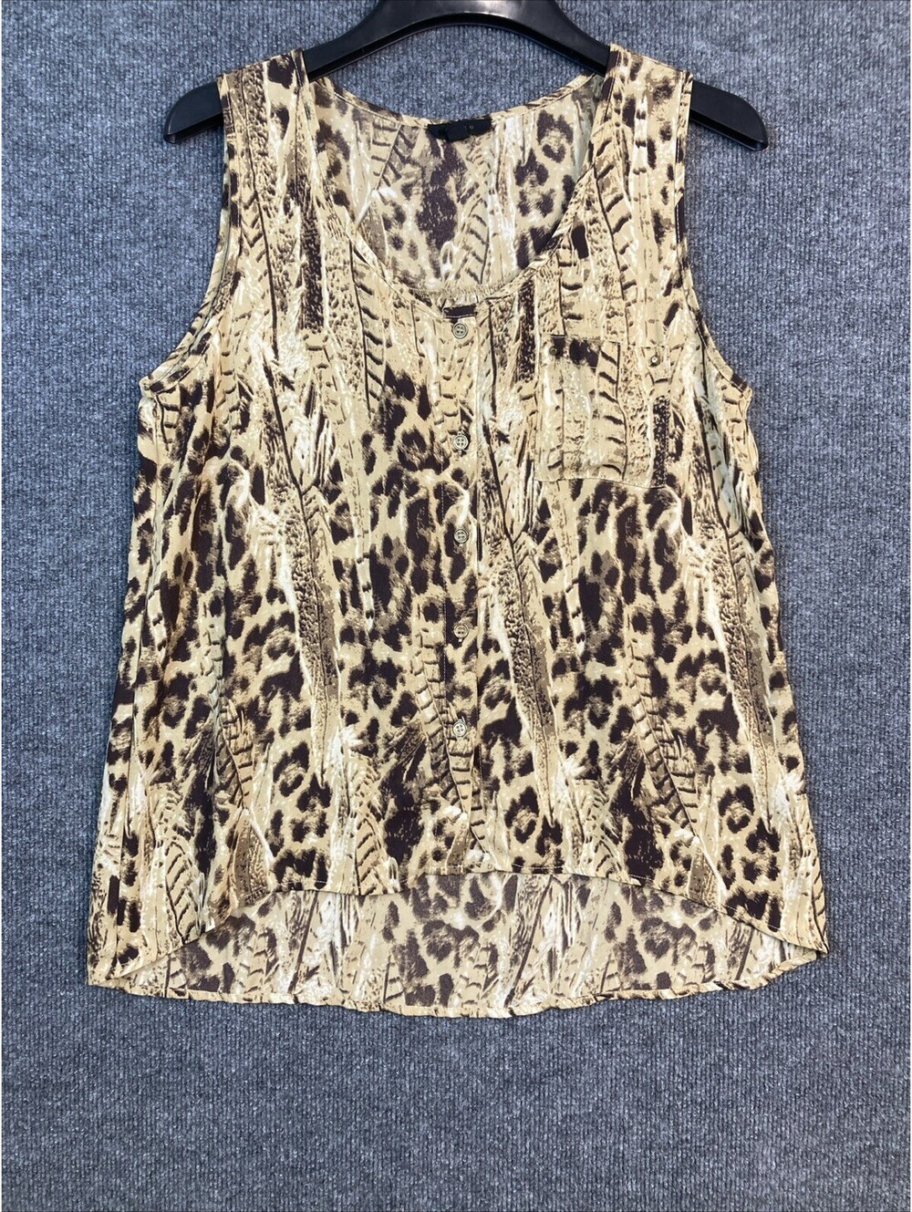 Mine Womens Size Large Tan Animal Print Sleeveless High-Low Blouse Tank EUC